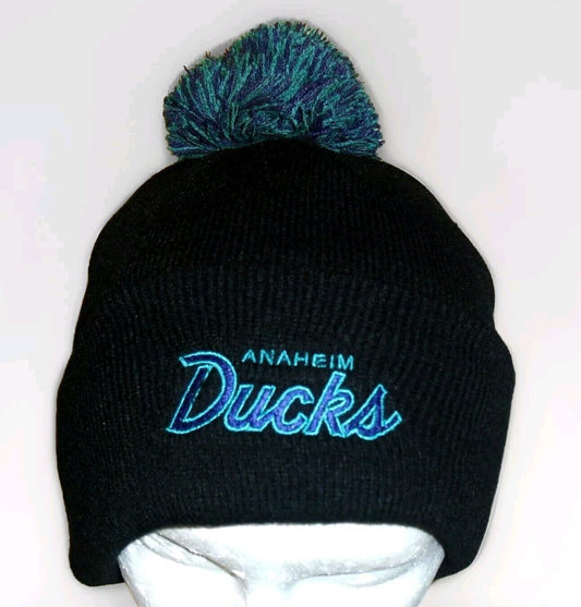 Anaheim Mighty Ducks Zephyr Script Logo Mens Black Cuffed Beanie Winter Hat New