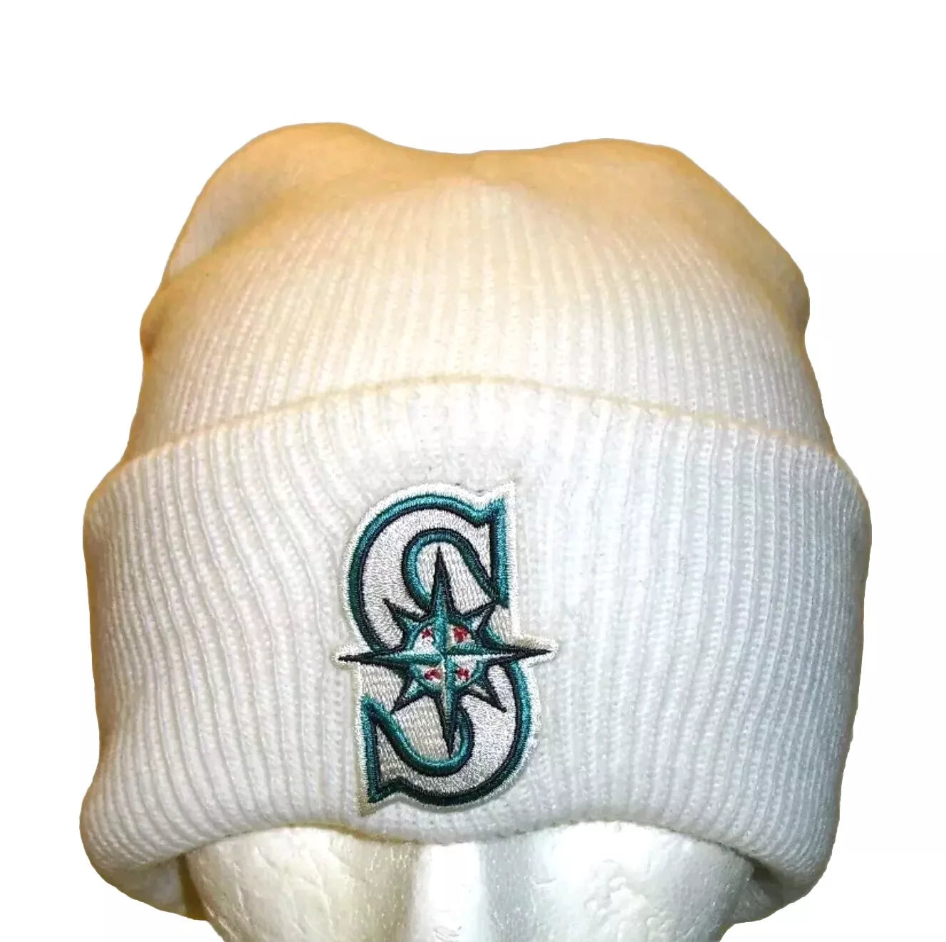 Seattle Mariners Mens Vintage White Adult Beanie Winter Cuffed hat cap New
