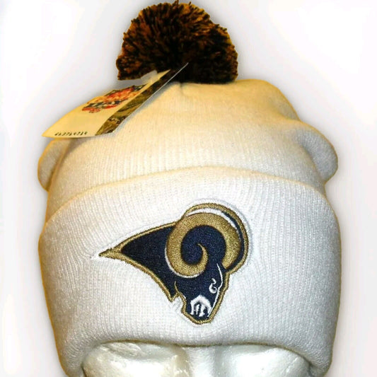 Los Angeles Rams White Color Mens Adult Cuff Pom Beanie Winter Hat Cap New Nfl