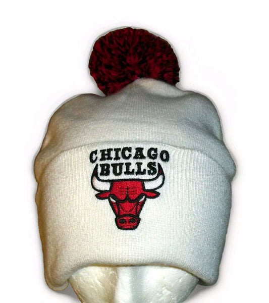 Chicago Bulls Mens Cuffed Beanie Pom Winter Hat Cap White Color New Nba