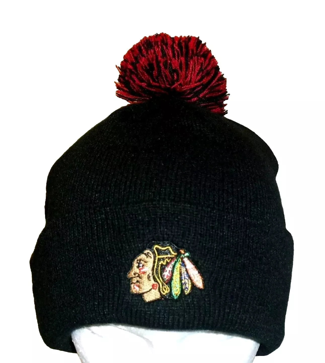 Chicago Blackhawks Black Zephyr Mens Cuffed Pom Beanie Winter Hat Cap New Nhl