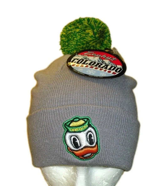 Oregon Ducks University Zephyr Mens Grey Pom Cuffed Beanie Winter Hat cap New