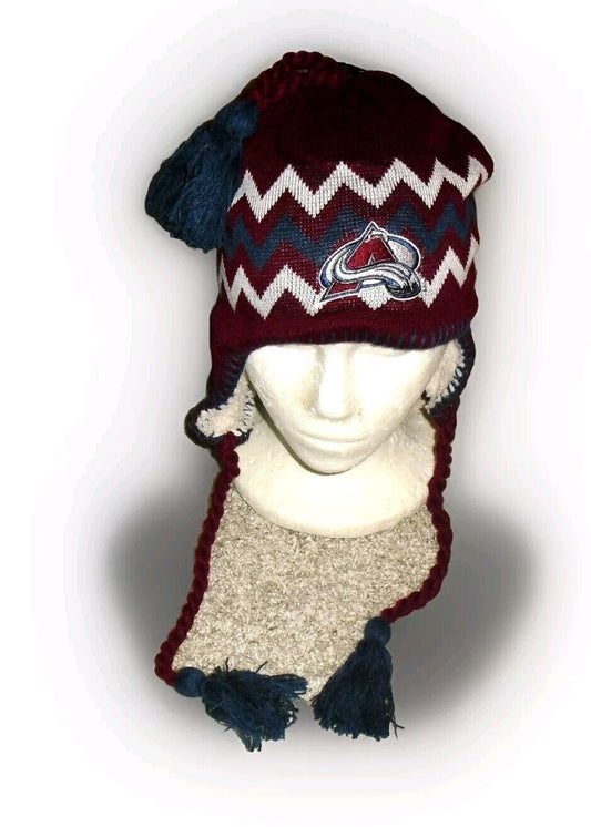 Colorado Avalanche Zephyr Mens Adult Blue Beanie Tassels Winter Hat Cap New Nhl