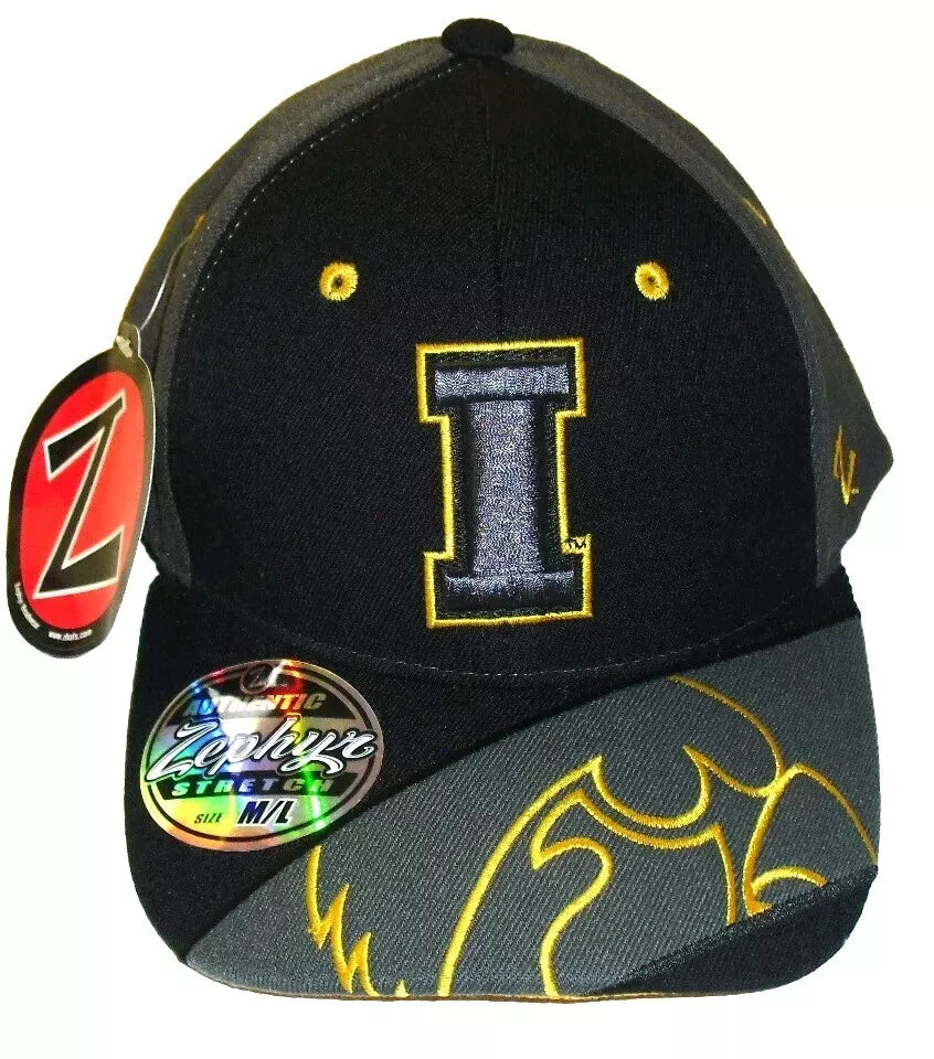 Iowa Hawkeyes Mens Adult Zephyr Stretch Fit hat cap sz. Medium/Large New Ncaa