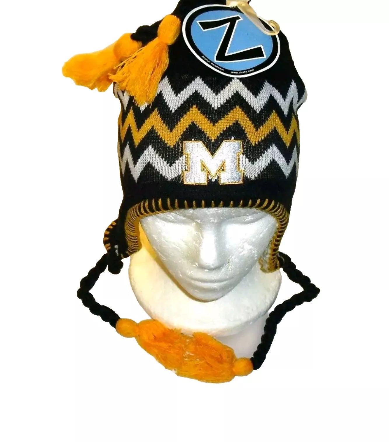 Michigan Wolverines Mens Zephyr Adult Beanie Winter Tassel Hat Cap New Ncaa