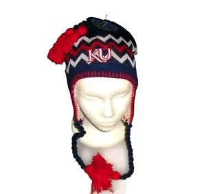 Kansas Jayhawks University Mens Adult Blue Beanie Winter Tassel Hat New Ncaa