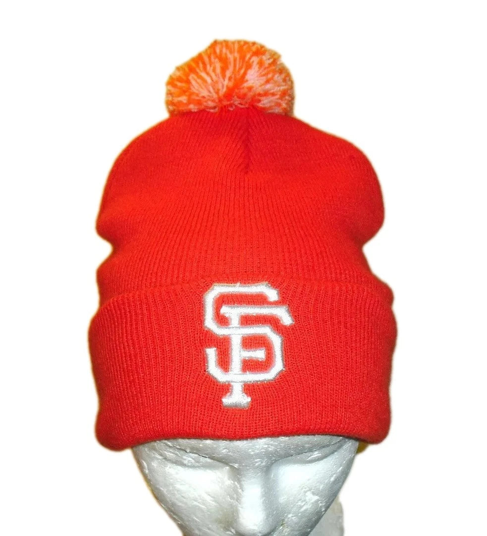 San Francisco Giants Orange Vintage 90s Mens Pom Beanie Winter Cuffed hat New