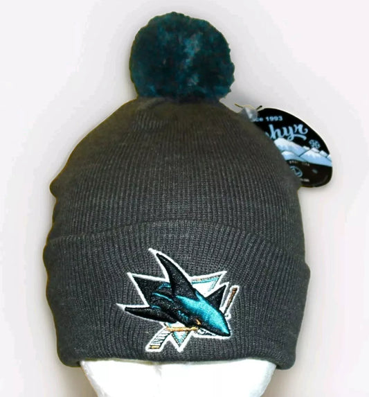 San Jose Sharks Mens Zephyr Adult Grey Beanie Pom Cuffed Winter Hat Cap New Nhl