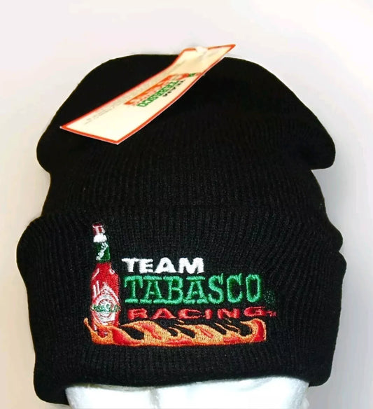 Team Tabasco Racing Vintage 90s Nascar Mens Black Cuff Beanie Winter hat cap New