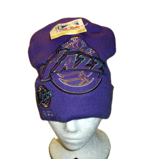 Utah Jazz Vintage 90s Mens Beanie Purple Winter Hat Cap New Tags Nba Karl Malone