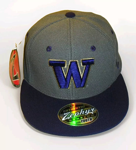 Washington Huskies Kids Youth Boys Grey Zephyr Stretch fit hat cap New Tags Ncaa