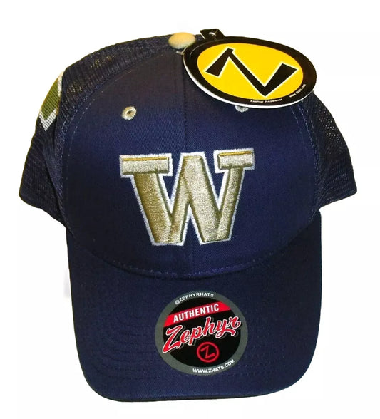 Washington Huskies Mens Zephyr Trucker Snapback hat cap Big Back Logo New Ncaa